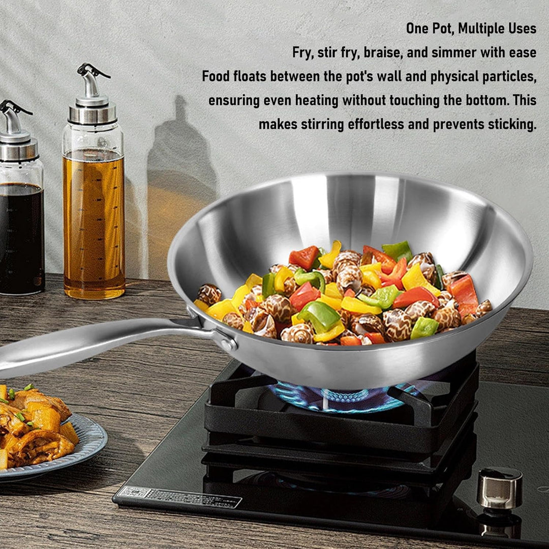 Denash Chinesische Wok -Pfanne 304 Edelstahl Nicht -Stick -Rührpfanne mit Griff, für Induktions -Ele