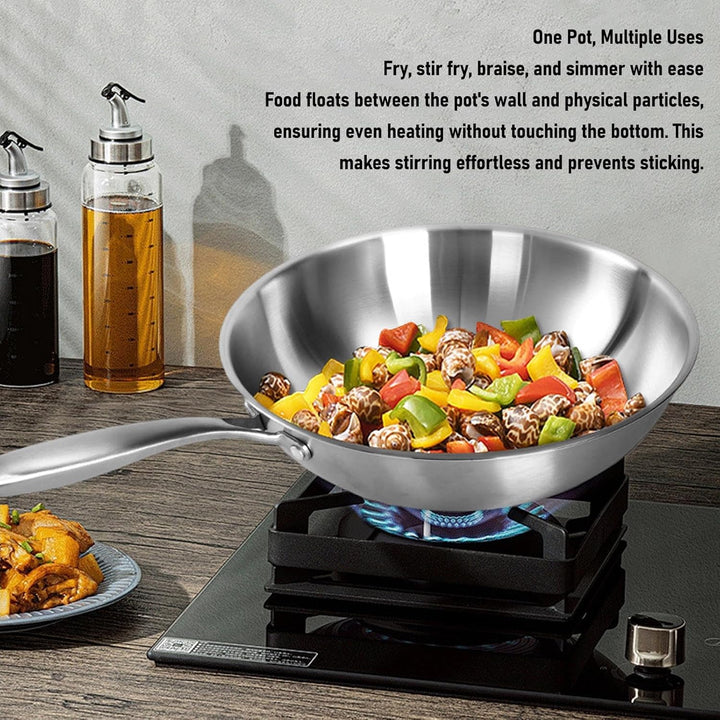 Denash Chinesische Wok -Pfanne 304 Edelstahl Nicht -Stick -Rührpfanne mit Griff, für Induktions -Ele