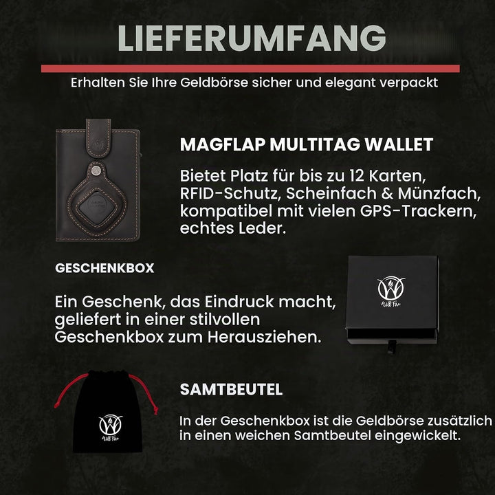 Will Fire® MagFlap® MultiTag | Airtag Android Wallet Samsung Galaxy Smart Tag + Tile Chipolo ATUVOS