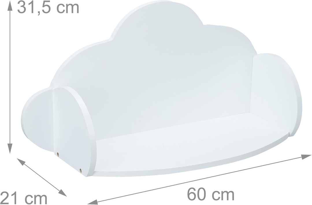 Relaxdays Wandregal Wolke, Hängeregal fürs Kinderzimmer, MDF, Deko, Wandbücherregal Kinder, HBT 31,5