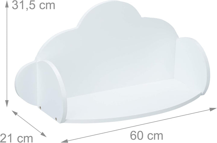 Relaxdays Wandregal Wolke, Hängeregal fürs Kinderzimmer, MDF, Deko, Wandbücherregal Kinder, HBT 31,5