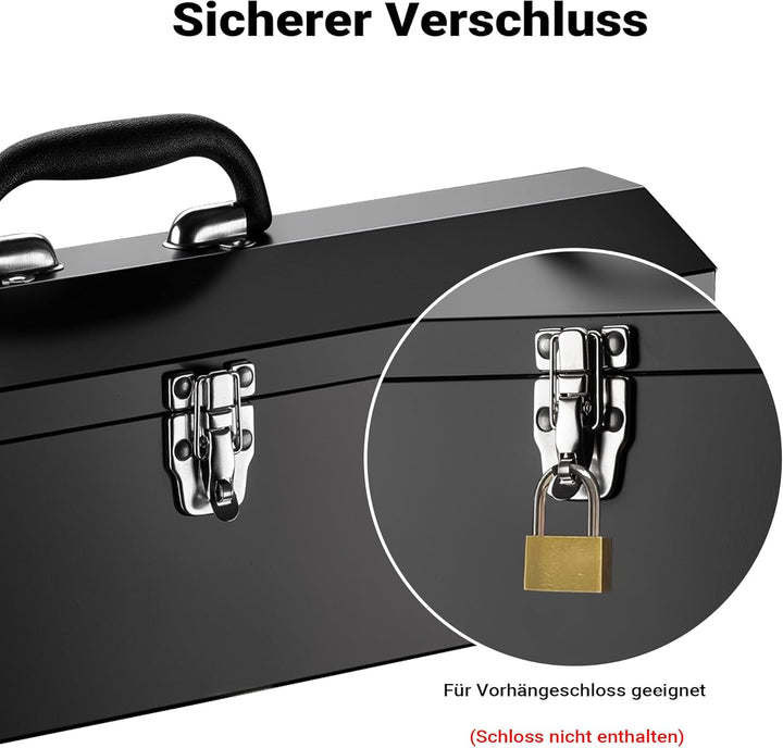 Wiltec Werkzeugkasten 484 x 154 x 165 mm aus Stahl, Werkzeugkoffer mit herausnehmbarer Ablage und Ha