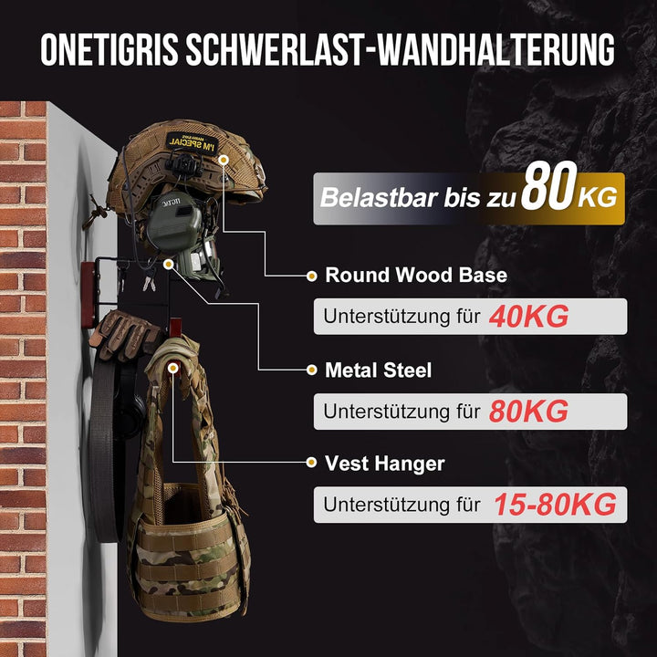 OneTigris Helmhalterung Wand Ver. 2.0 – Stabile Motorrad-Garderobe & Westenhalter, Helm Halterung 80