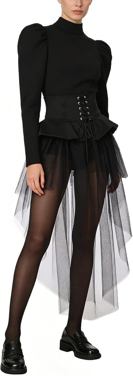 BPURB Steampunk Viktorianisch Rüschen Tutu Tüll Rock für Damen Taillengürtel Korsett Kostüm Petticoa