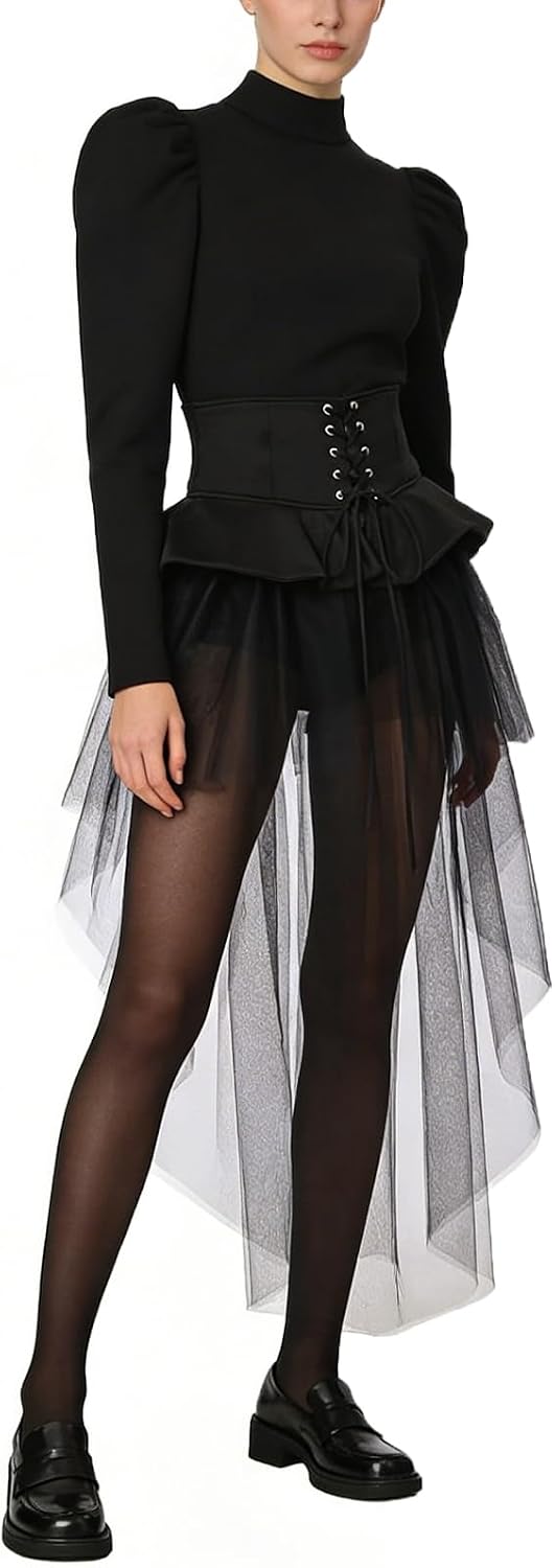 BPURB Steampunk Viktorianisch Rüschen Tutu Tüll Rock für Damen Taillengürtel Korsett Kostüm Petticoa