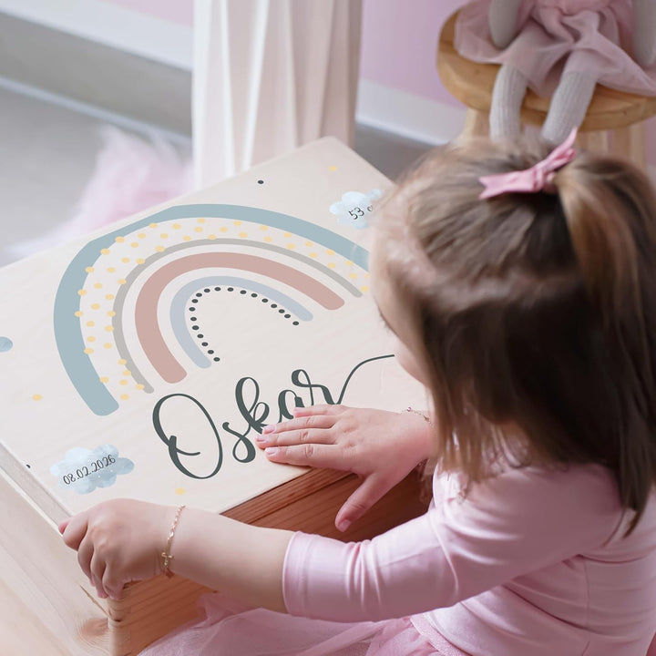KIDSMOOD - Erinnerungsbox Baby, personalisierte Holzkiste mit Deckel, Ideal zur Aufbewahrung von Eri