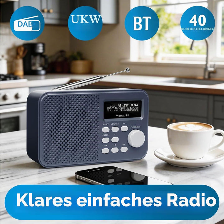 MD2 PLUS Tragbares DAB/DAB+/UKW Digitalradio,Bluetooth-Streaming,40 Speicherplätze,Klares Display,Ko