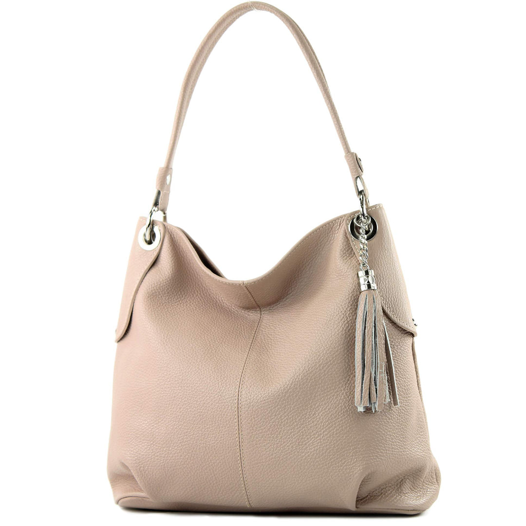 modamoda de T185 Damen Leder Schultertasche, handmade in Italy Rosabeige, Rosabeige