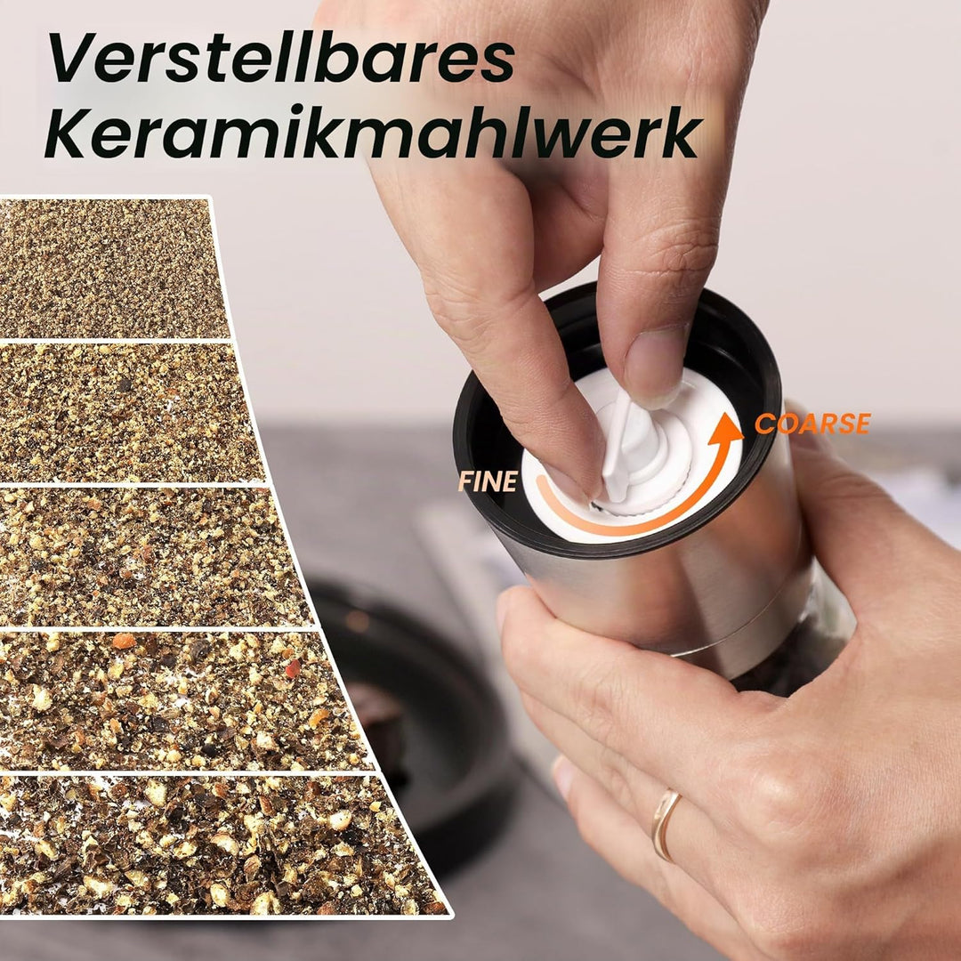 Vevok Chef Salz und Pfeffer Mühle 2er Set I aus hochwertigem Edelstahl I Keramikmahlwerk - stufenlos