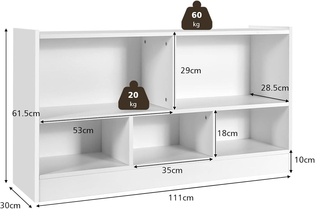 COSTWAY Kinder Spielzeugschrank Holz, Spielzeugregal mit 2 grossen Fächern und 3 kleinen Fächern, of