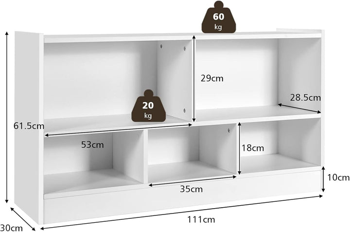 COSTWAY Kinder Spielzeugschrank Holz, Spielzeugregal mit 2 grossen Fächern und 3 kleinen Fächern, of