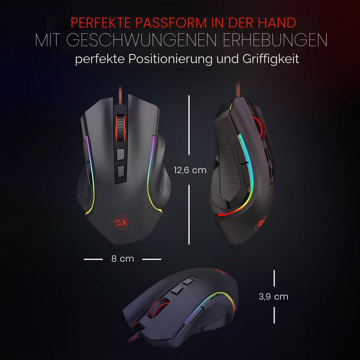 Redragon M602 Gaming Maus mit Kabel, Wired Computer Mouse Gaming mit Treiber, 7 Programmierbare Tast