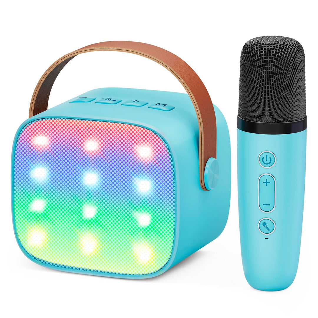 Karaoke Maschine Kinder Mini Karaoke Maschine mit 1 Mikrofon Bluetooth-Lautsprecher mit LED-Lichtern