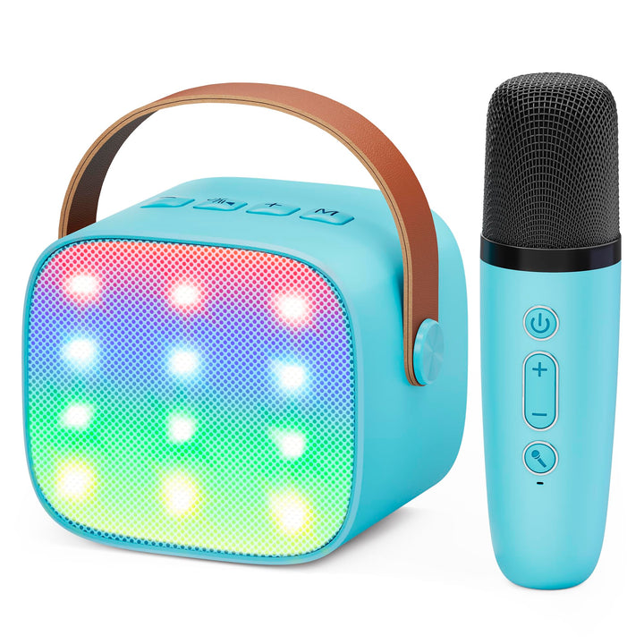 Karaoke Maschine Kinder Mini Karaoke Maschine mit 1 Mikrofon Bluetooth-Lautsprecher mit LED-Lichtern