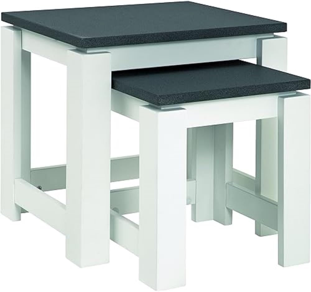 HAKU Möbel Beistelltisch 2er Set, MDF, granitoptik-weiss, B 33 x T 30 x H 35 cm / B 46 x T 35 x H 43