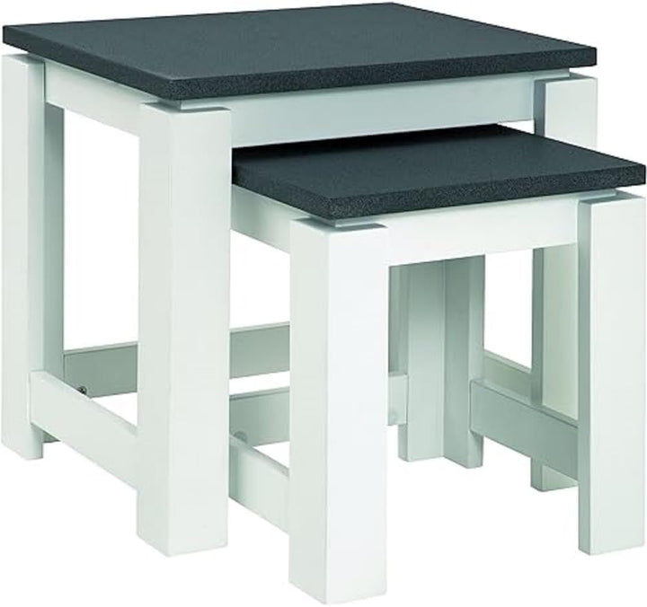 HAKU Möbel Beistelltisch 2er Set, MDF, granitoptik-weiss, B 33 x T 30 x H 35 cm / B 46 x T 35 x H 43