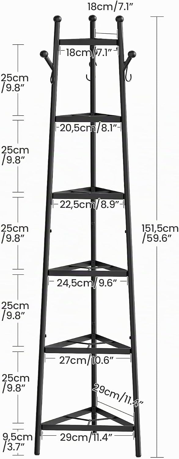 Küche Topfregal, 6-stöckiges Küchenregal, dreieckiges Eckregal aus Metall, Topfhalter mit 3 S-Haken,
