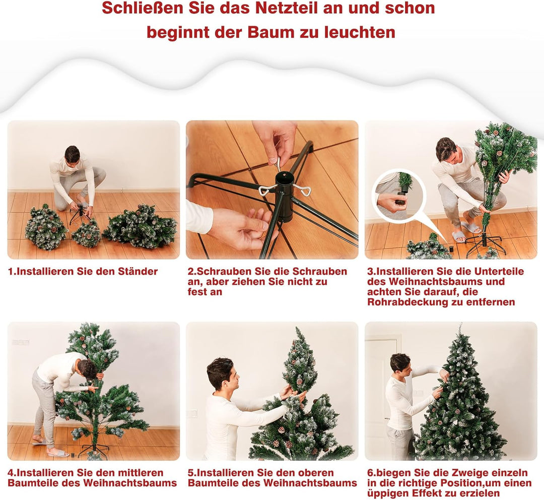 Yorbay künstlicher Weihnachtsbaum mit Beleuchtung weiss Schnee LED Tannenbaum für Weihnachten-Dekora