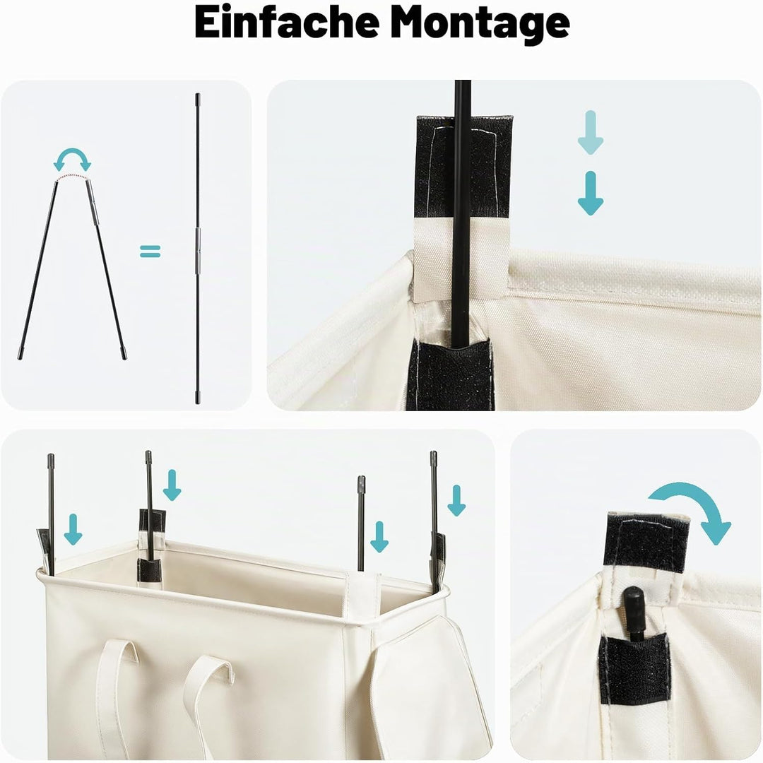 Slim Wäschekorb mit Deckel 55L, Wäschebeutel mit Rollen, atmungsaktiv, zusammenklappbar, schmal,für