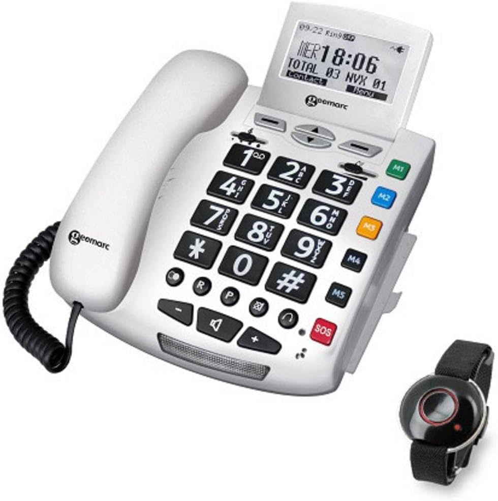 Geemarc Serenities - Verstärktes schnurgebundenes Telefon und wasserfestes SOS-Armband mit grossen T
