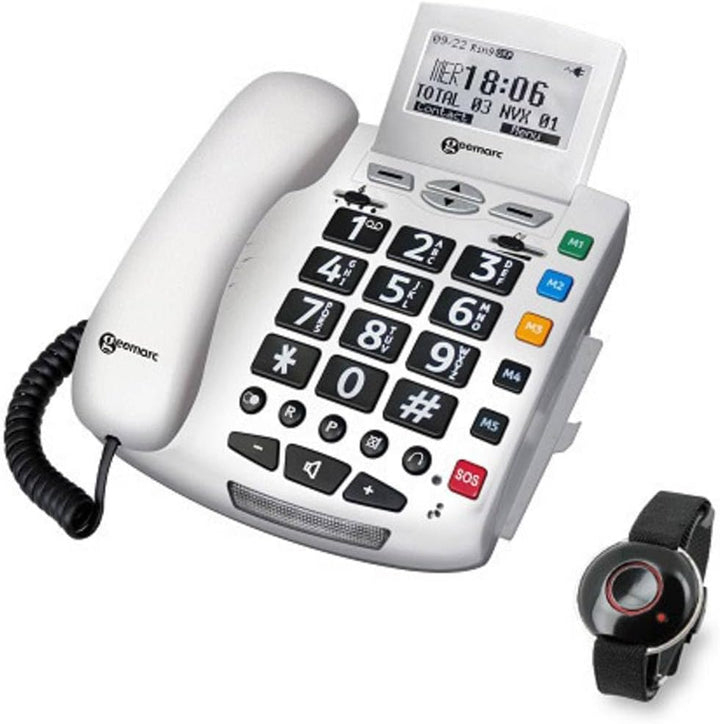 Geemarc Serenities - Verstärktes schnurgebundenes Telefon und wasserfestes SOS-Armband mit grossen T