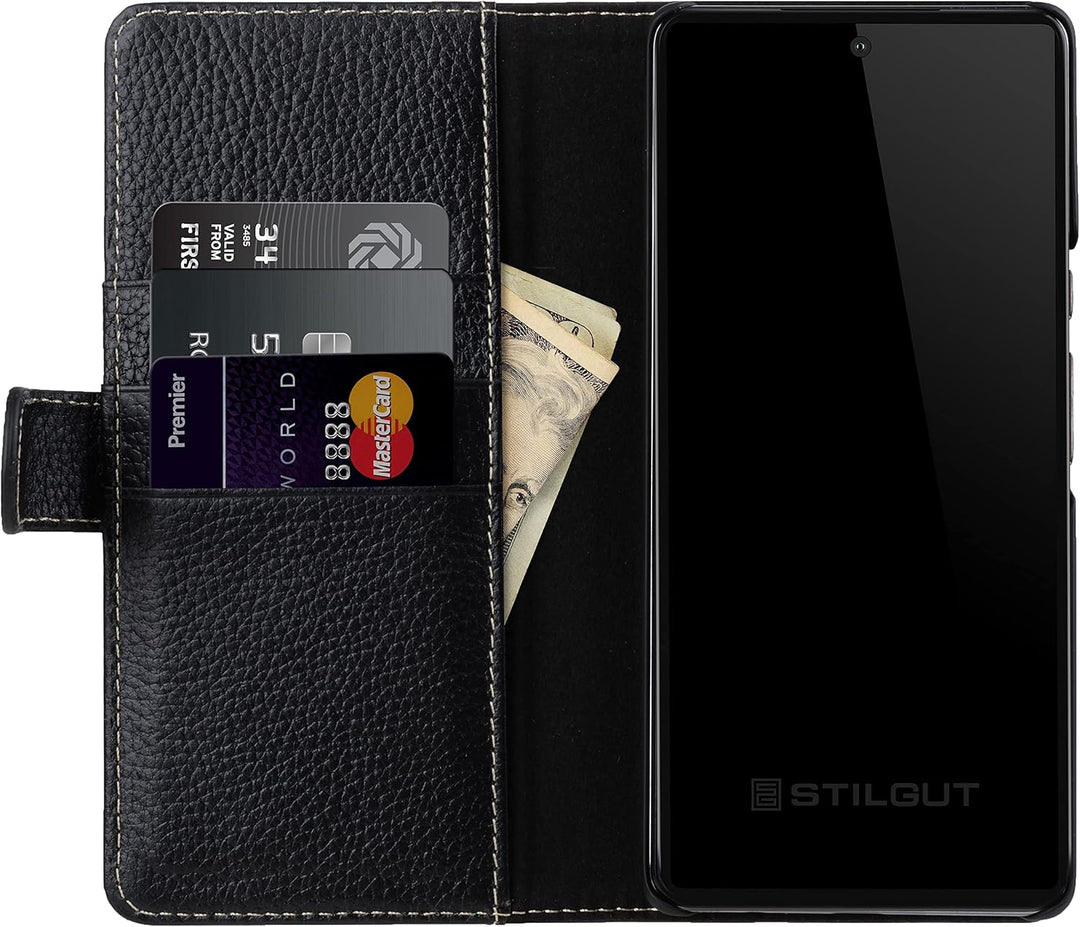 STILGUT Talis kompatibel mit Google Pixel 6 Pro Hülle mit Kartenfach aus Leder, Flip Cover, Wallet C