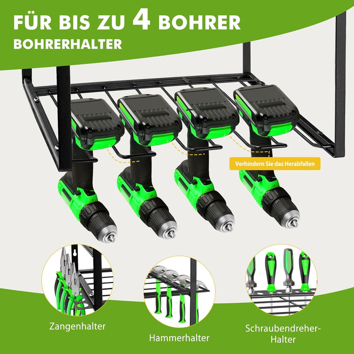 Mimoke Wandmontiertes Werkzeugregal - 4-stufiger Elektrowerkzeug-Organisator & Bohrerwerkzeug-Organi