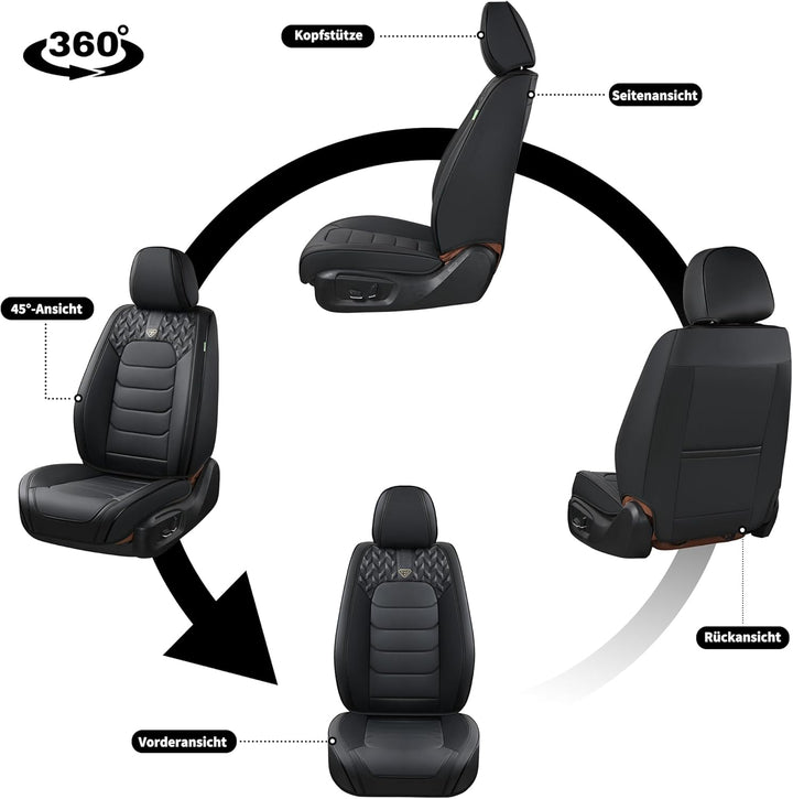 FLORICH Autositzbezüge Komplettset 5 Stück Vorder und Rücksitzbezüge PU-Leder Universel Auto Wasserd