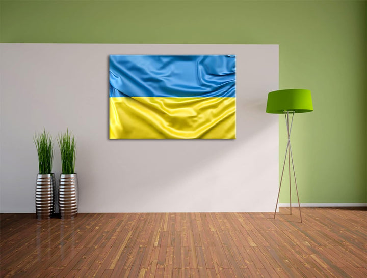 Pixxprint Ukraine Flagge als Leinwandbild | Grösse: 120x80 cm | Wandbild | Kunstdruck | fertig bespa