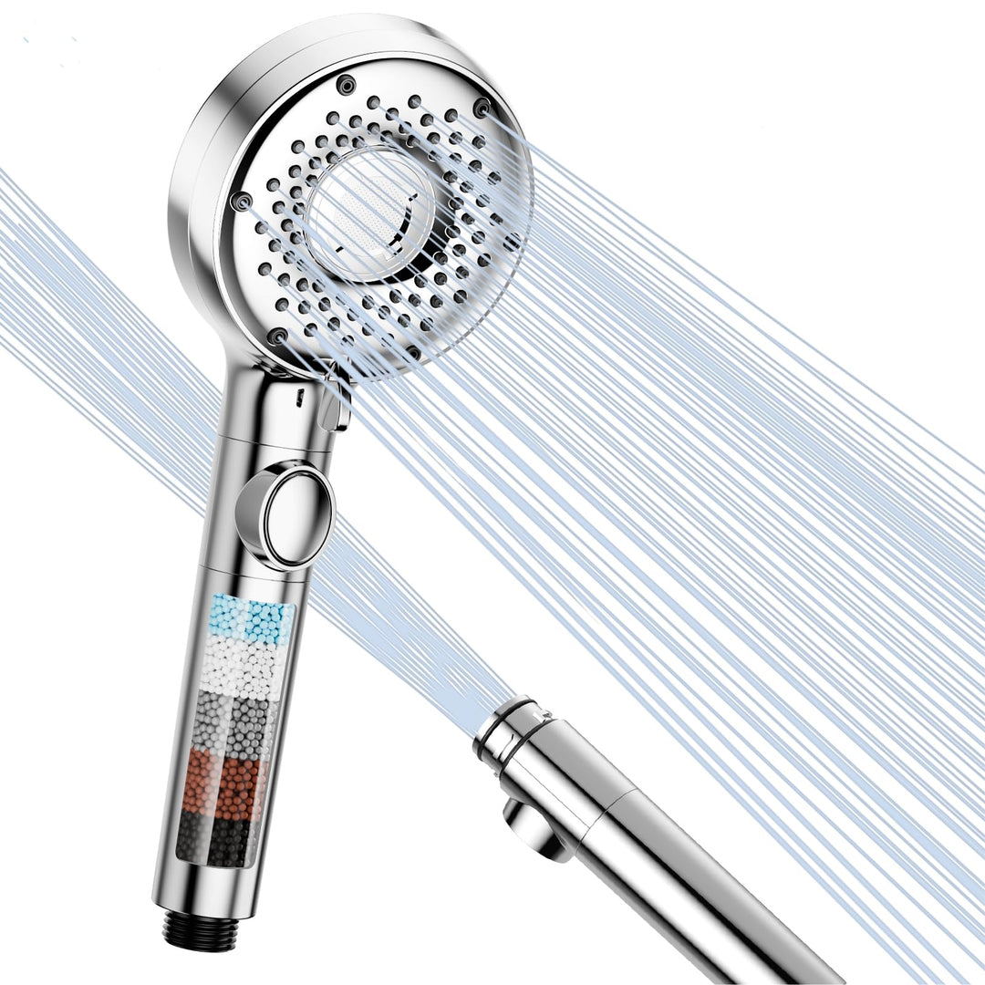 Luxear Duschkopf mit Filter, 5 Strahlarten Hochdruck Duschbrause mit Stoppfunktion Mikroblasen-Techn
