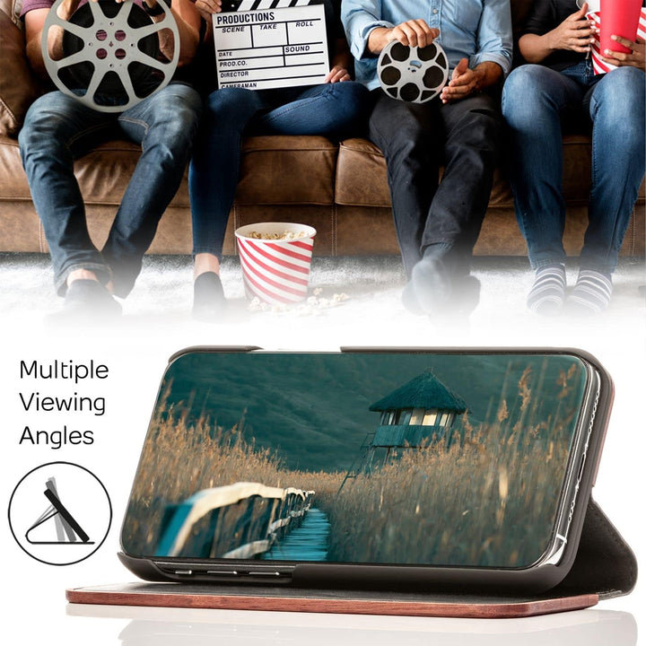 NALIA Echt-Holz Flipcase kompatibel mit iPhone 13 Pro Max Hülle, FSC zert. Natur Holzhülle mit Stand