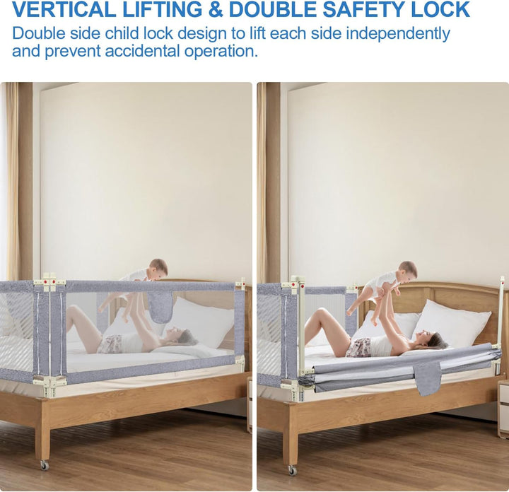 Ikodm 200cm Bettgitter für Kinder, Bettschutzgitter Höhenverstellbar von 64-96cm, Rausfallschutz Bet