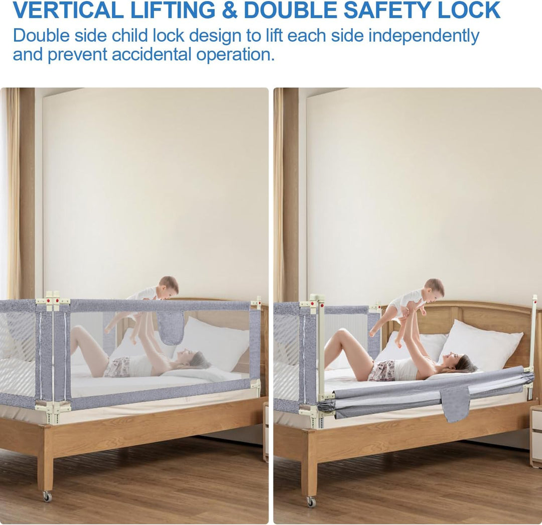 Ikodm 2X 180cm Bettgitter für Kinder, Bettschutzgitter Höhenverstellbar von 64-96cm, Rausfallschutz