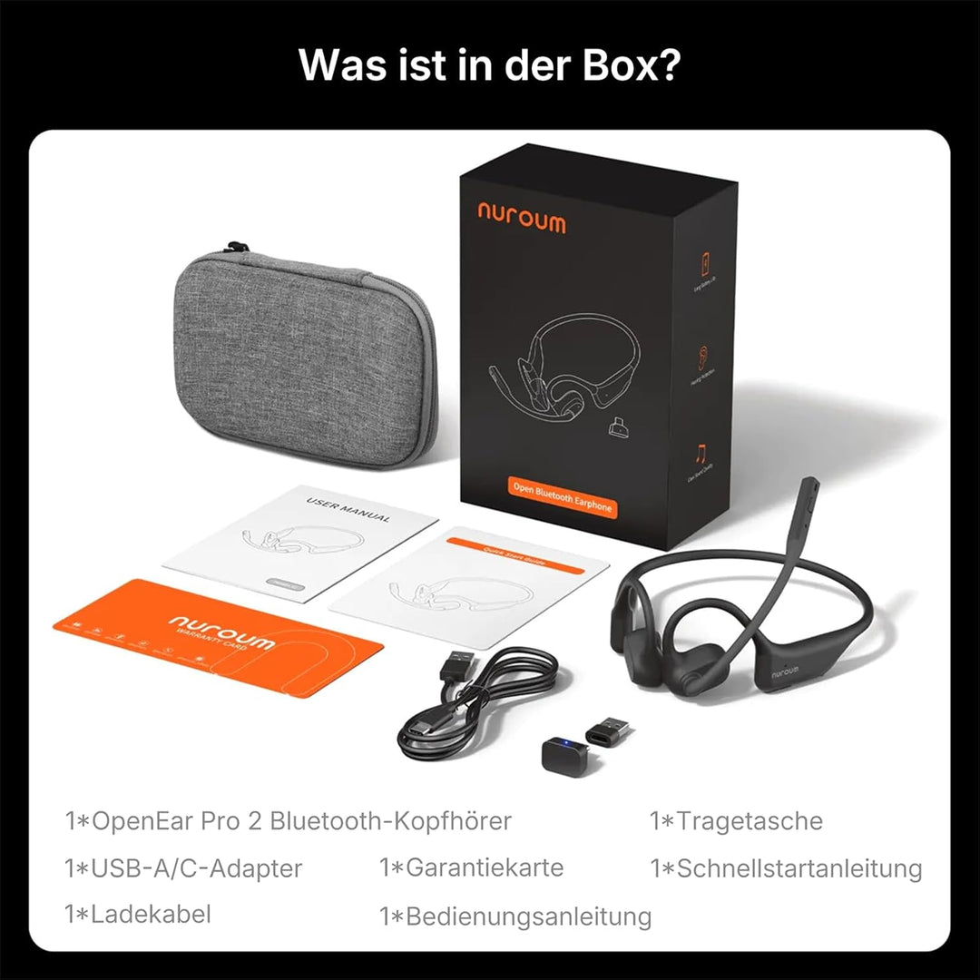 Nuroum OpenEar Pro 2 Kopfhörer mit Noise-Cancelling Mikrofon, Open Ear Bluetooth Kopfhörer mit Dongl