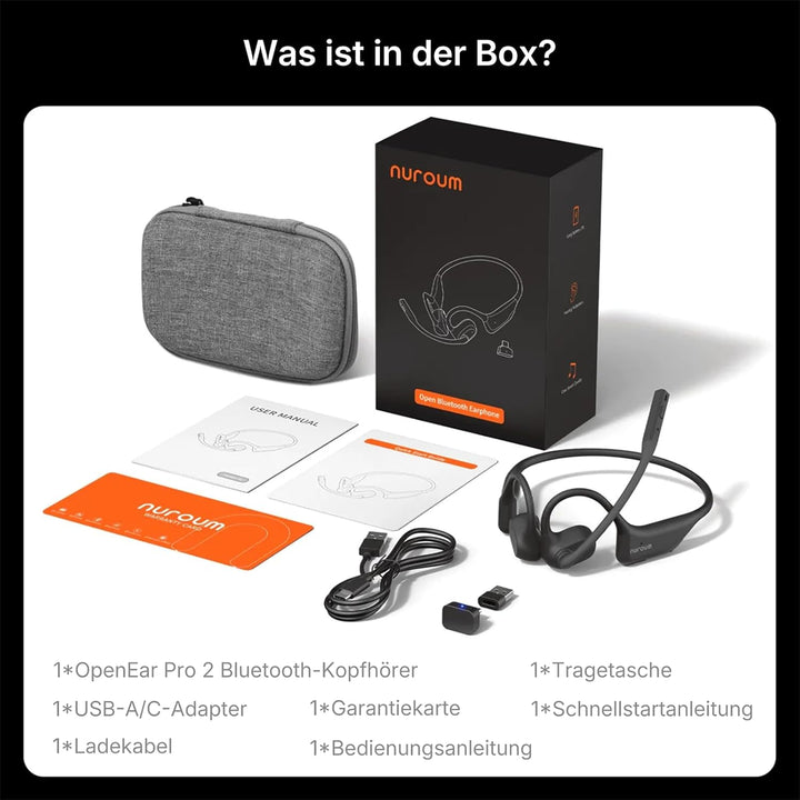 Nuroum OpenEar Pro 2 Kopfhörer mit Noise-Cancelling Mikrofon, Open Ear Bluetooth Kopfhörer mit Dongl