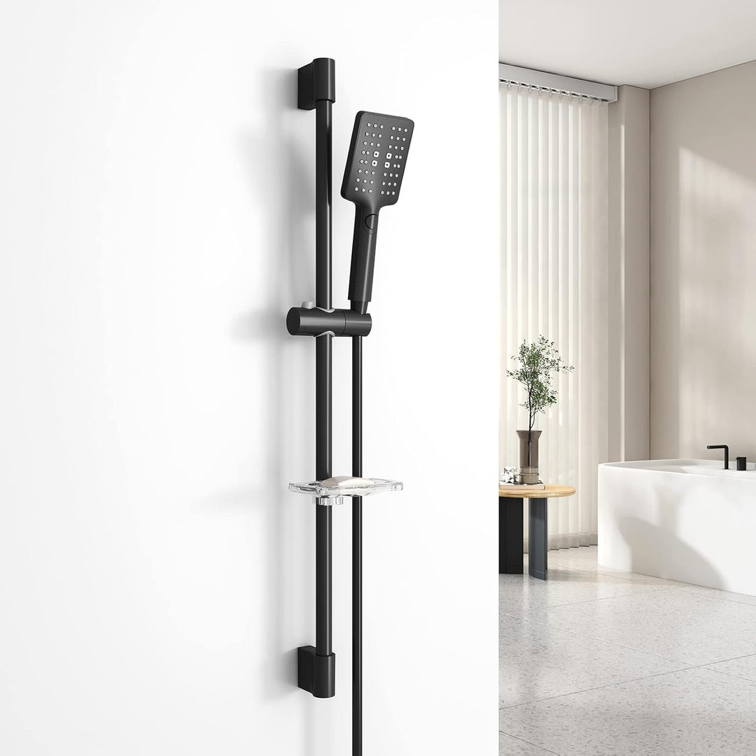 EMKE Duschsystem Duschset, Brausestangenset-Duschstange 85cm+Handbrause mit 150cm Schlauch+Seifenhal