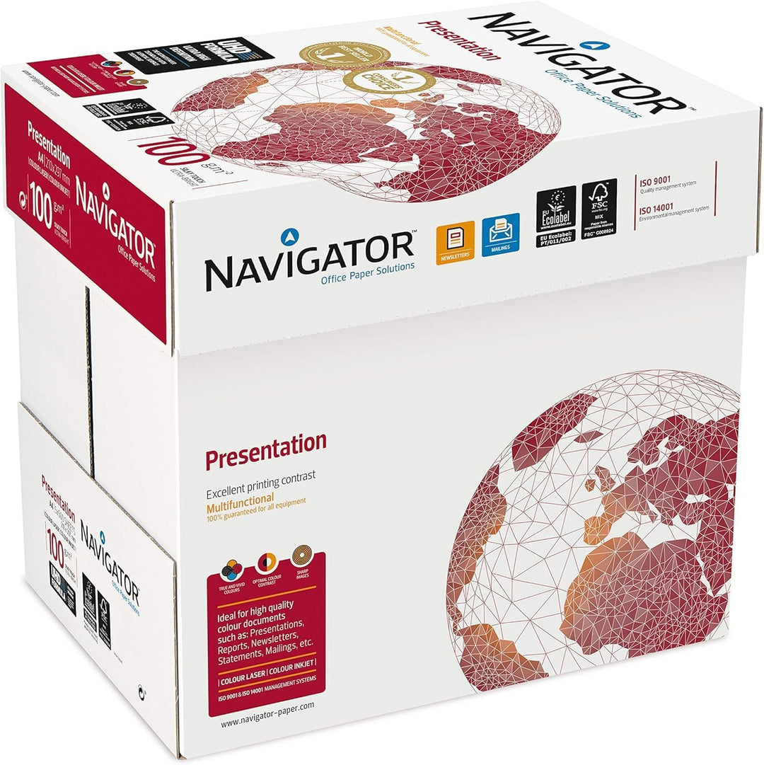 Igepa Navigator Presentation Kopierpapier A4 100g weiss sehr hohe Weisse, 5x500 Blatt (2500 Blatt) S