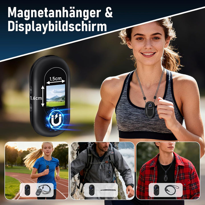 Action Cam, 120° Tragbare Sportkamera mit 0,63-Zoll-Display, Mini-Körperkamera HD 1080P Helm ActionK