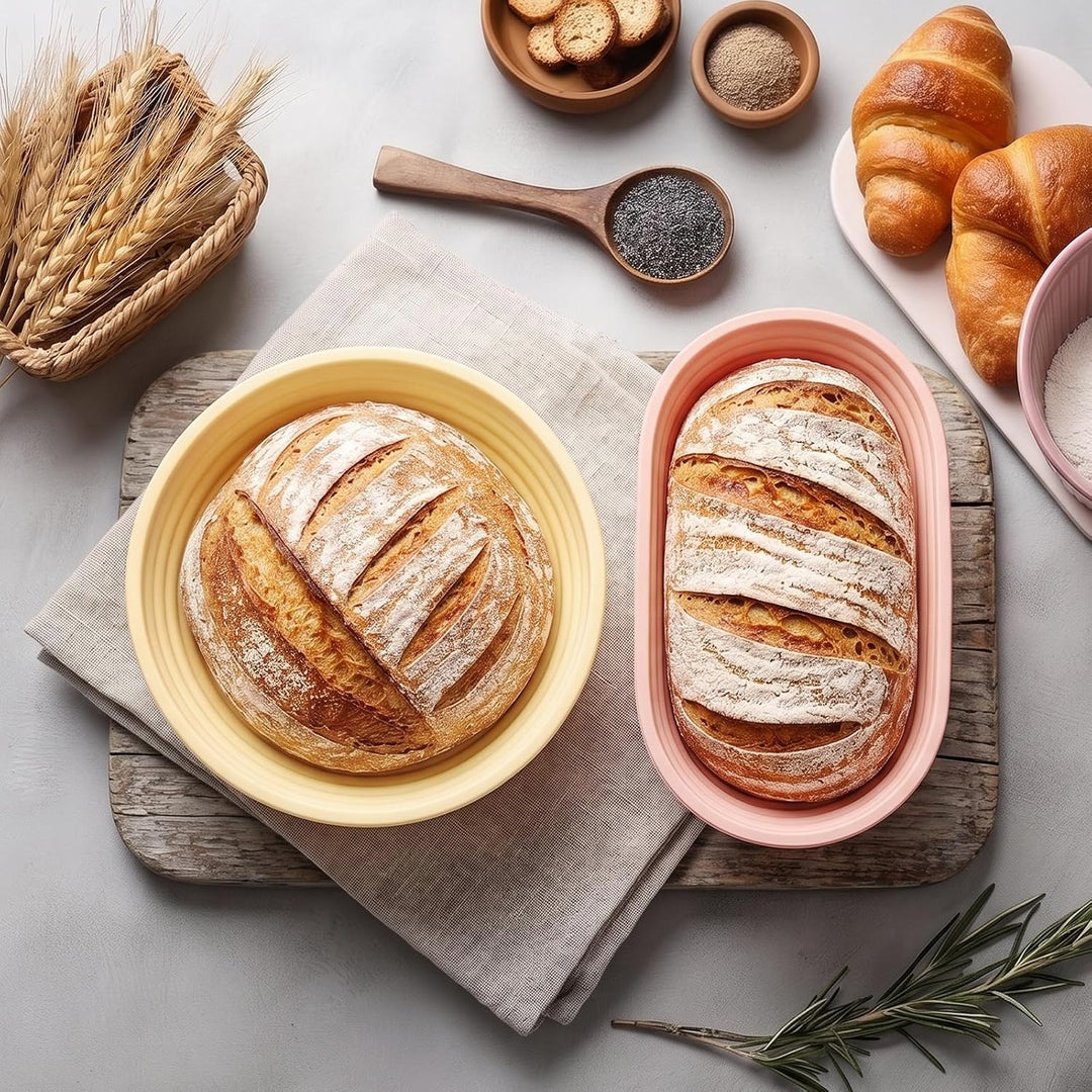 8 Stück Gärkörbchen Set, Silikon Gärkorb Brot Faltbarer 24cm Rund 27cm Oval | 50% Verdicktes Design