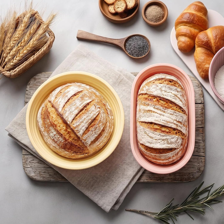8 Stück Gärkörbchen Set, Silikon Gärkorb Brot Faltbarer 24cm Rund 27cm Oval | 50% Verdicktes Design