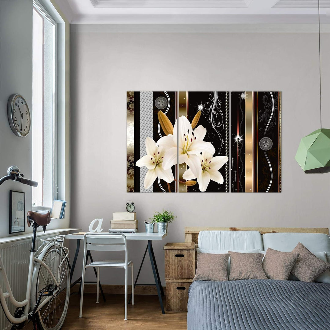 Runa Art Wandbilder Blumen Lilien Bild XXL Wohnzimmer Schlafzimmer Beige Braun Abstrakt 120 x 80 cm