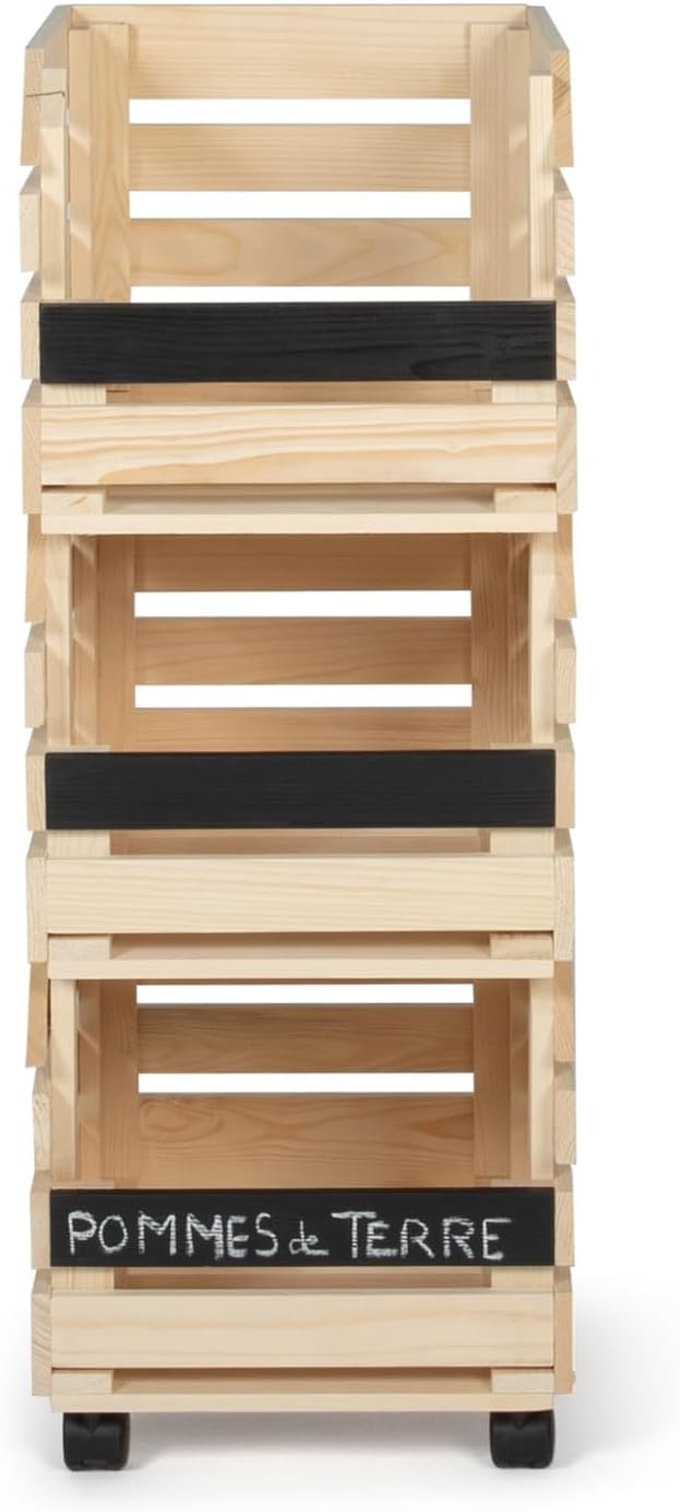 IDMarket - Set aus 3 stapelbaren Holzregalen für Obst und Gemüse