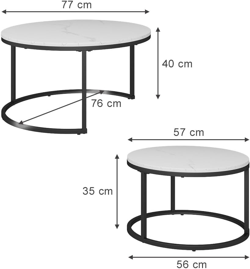 Vicco Couchtisch Set Montreal, Marmor Weiss, 77 x 40 cm 2 Teile, Weiss