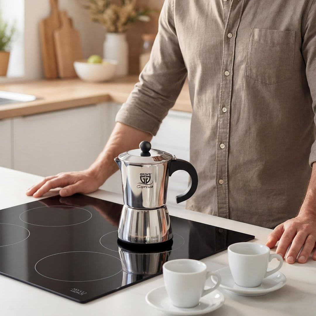 GRÄWE Espressokocher Induktion geeignet, Espressokanne aus Edelstahl für 4 Tassen, Klassischer Espre