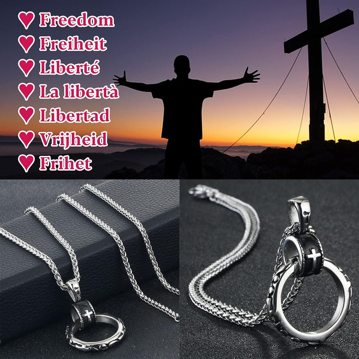 Runder Kreis Kreuz Jesus 7 Anhänger Silber Schwarz Statement Halskette, Original Geschenk Für Mann 7