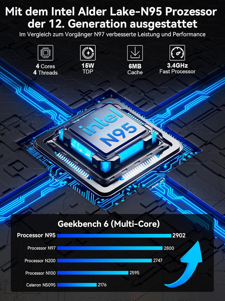GMKtec Mini-PC Computer N95 (Turbo 3,4 GHz) 16 GB DDR4 512 GB SSD Desktop-Computer 4K Dual HDMI Disp