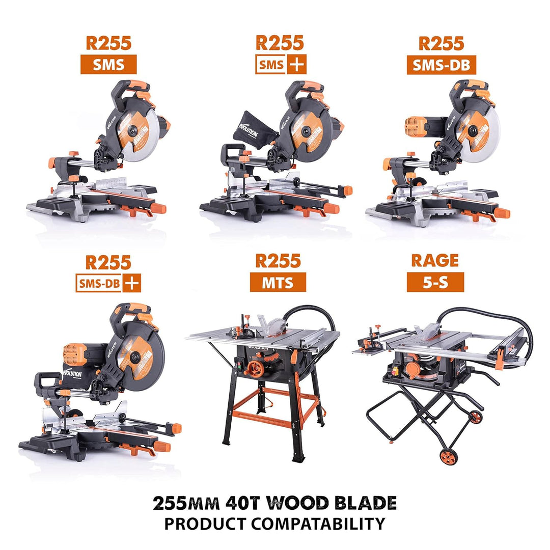 Evolution GW255TCT-40 - 255-mm-Holzsägeblatt – Hartmetallbestückte 30-Zahn-Konfiguration ermöglicht