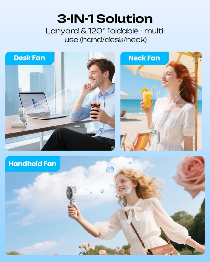 Otlonpe Handventilator Mit Wasserkühlung, 4000mAh Hand Ventilator Akku Aufladbar Mit Wasser, Leistun