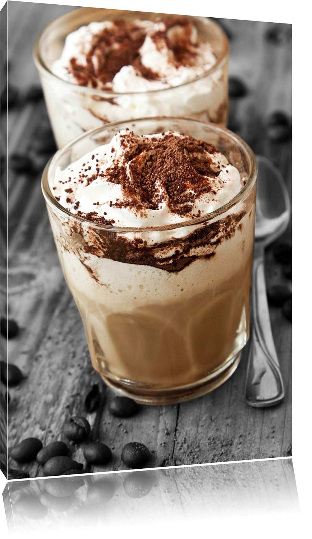 Cappuccino mit Sahne und Schokostreuseln schwarz/weiss Format: 100x70 auf Leinwand, XXL riesige Bild