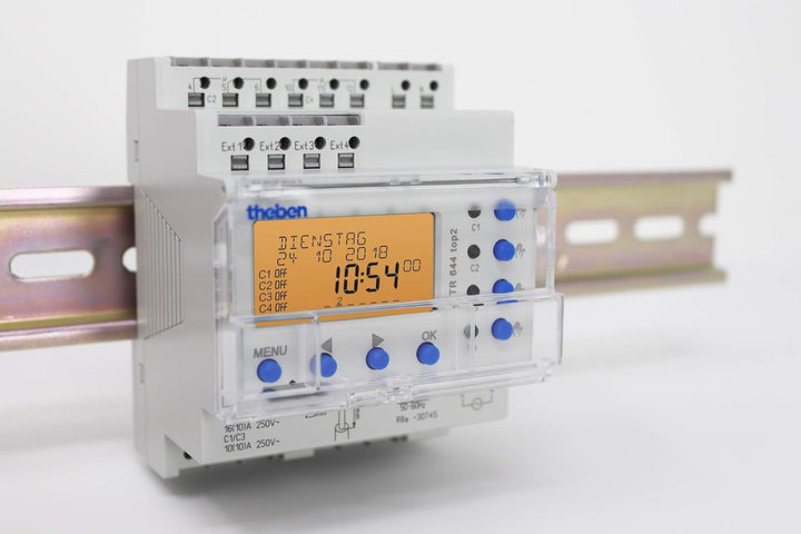 Theben 6440100 TR644 top2 - Digitale 4-Kanal Zeitschaltuhr mit Jahres- und Astro-Programm, sowie 4 e